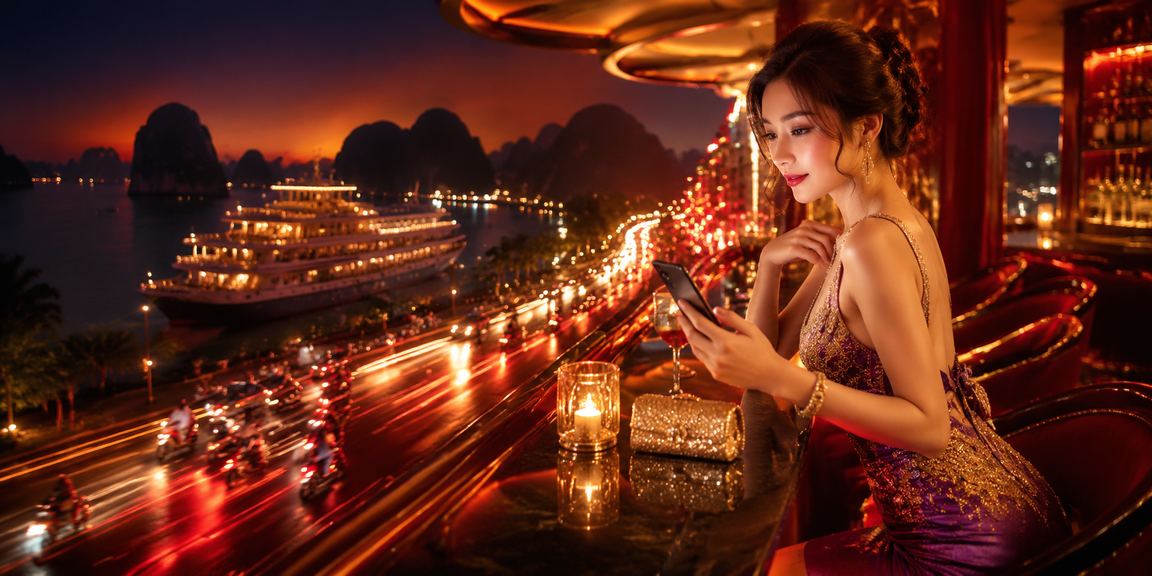 Không khí giải trí casino tại Hạ Long Bay với logo 3054 nổi bật